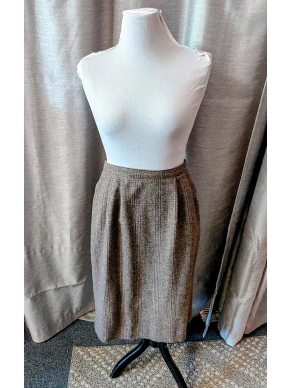 Vintage 80s Wool Tweed Business Pencil Skirt M